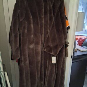 Jones New York 2x Brown Faux Fur Coat